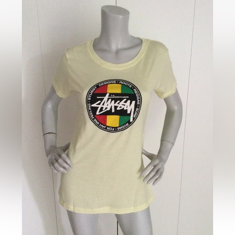 Stussy Women's Light Yellow Logo Tee Size S